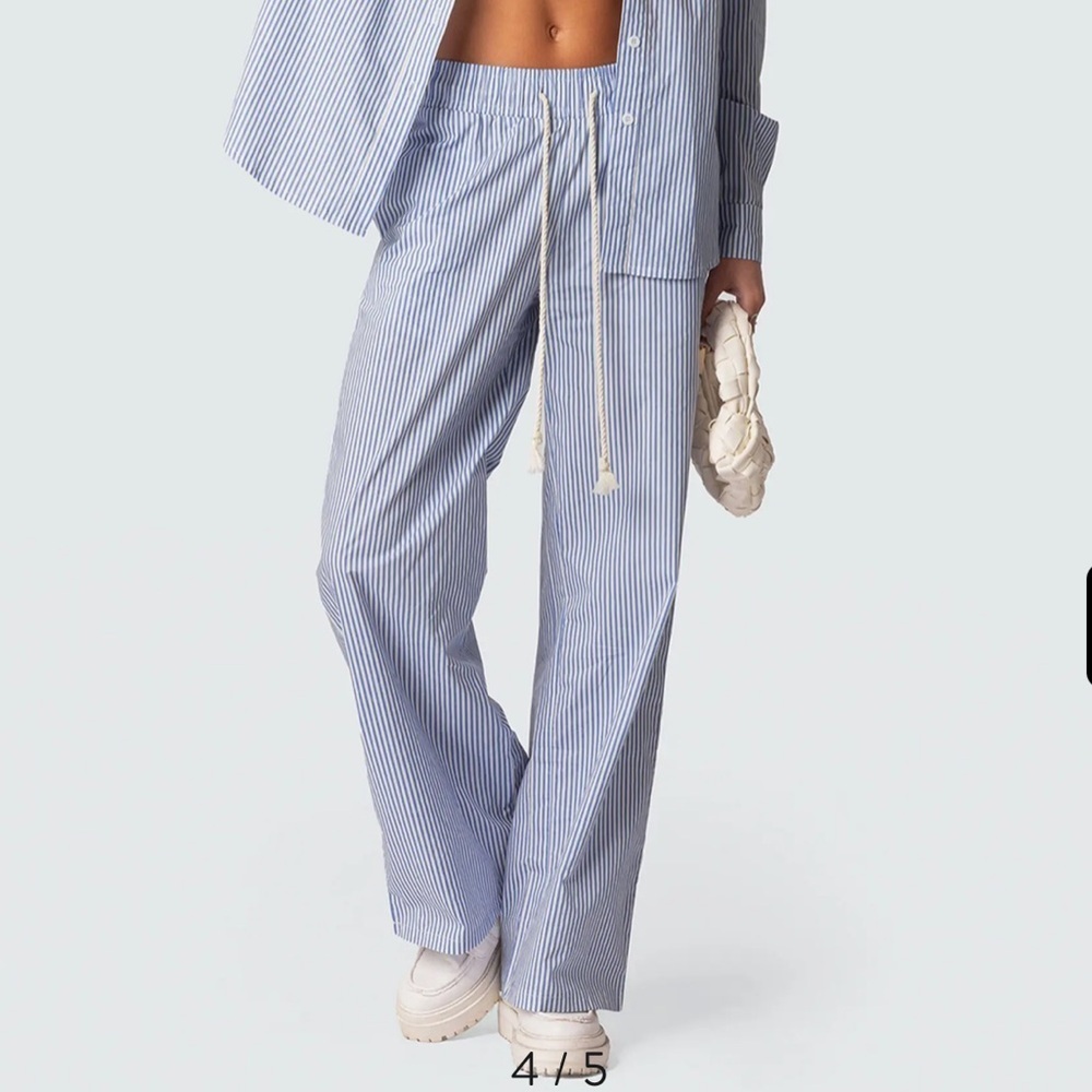 Edikted Stripe Wide Leg Drawstring Cotton Pants! NWT